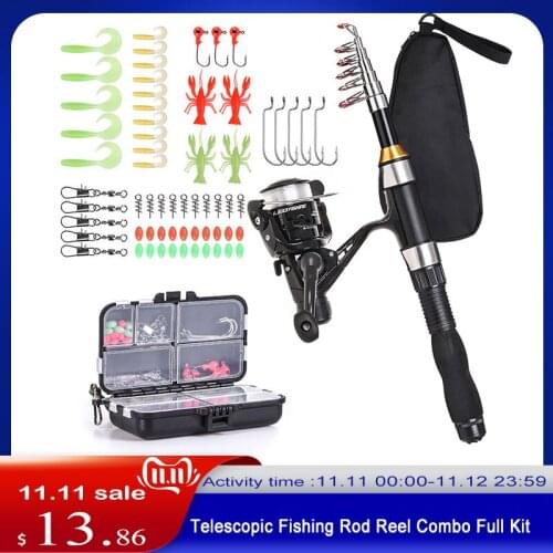1.5m Telescopic Fishing Rod Reel Combo Full Kit Carp Fishing Rod Spinning Reel Set with Hooks Soft Lures Barrel Swivels pesca