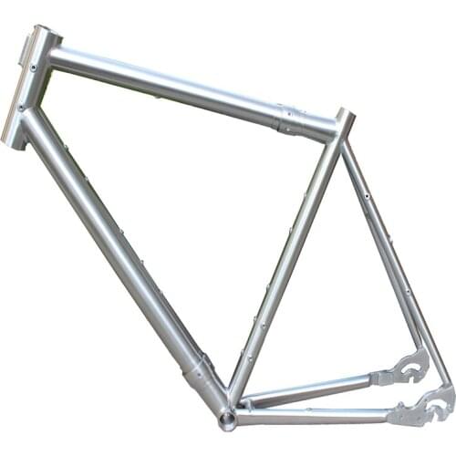Titanium road bicycle frame with 44mm head tube and special dropouts BSA thread BB shell couple