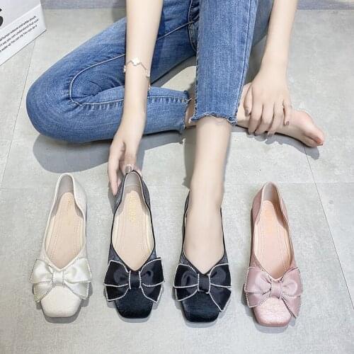 Womens flat shoes elegant bow square head designer shoes Korean solid color party shoes flat shoes