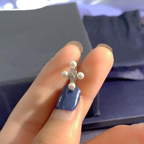 UMGODLY 1pc Pearl Ear Cuff Silver Color White Mini Cuff Paved Cubic Zirconia Sliding Cross Clip Earring Women Jewelry Gift