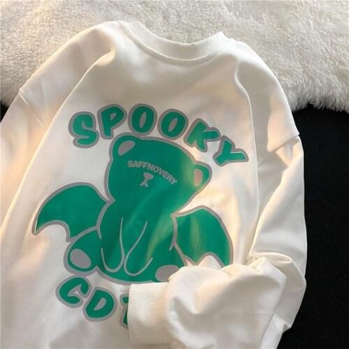 Womens Basic Sweatshirt Casual New Autumn Korean Printing Long-sleeved Chic Sweatshirt Top Daily Wear Em