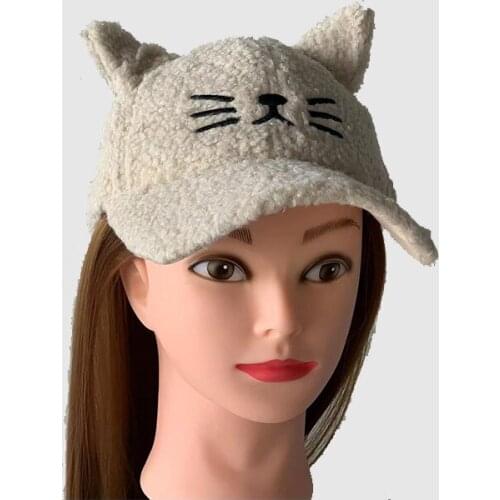 Autumn And Winter Female Baseball Cap Sweet Cute Ear Cat Caps Lamb Hair Warm Hats Womens Ponytail Baseball Hat Sweet Girl Cap