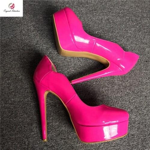 Original Intention Sexy Lady High Platform Thin High Heels Pumps Woman Round Toe Rose Red Shoes Woman Party Pumps Gorgeous