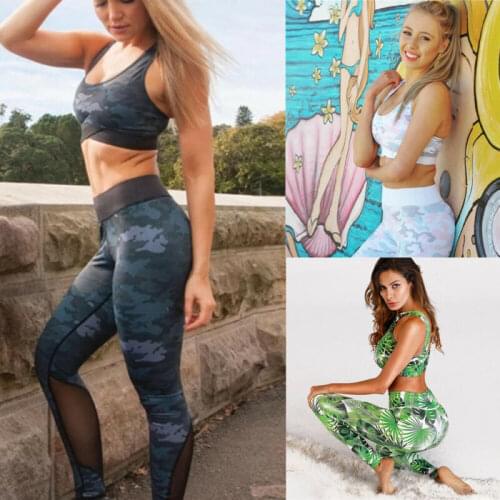 Womens Camo Gym Fitness Top Leggings Set Running Sports Yoga Workout Tracksuit Women Sets