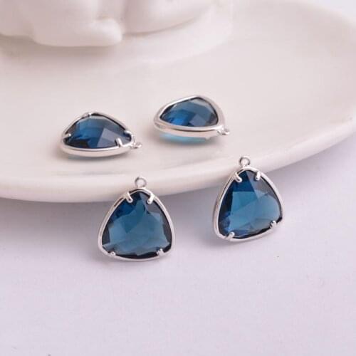 10pcs Framed Blue Glass Charm Pendants Faceted Beads Charms findings for DIY