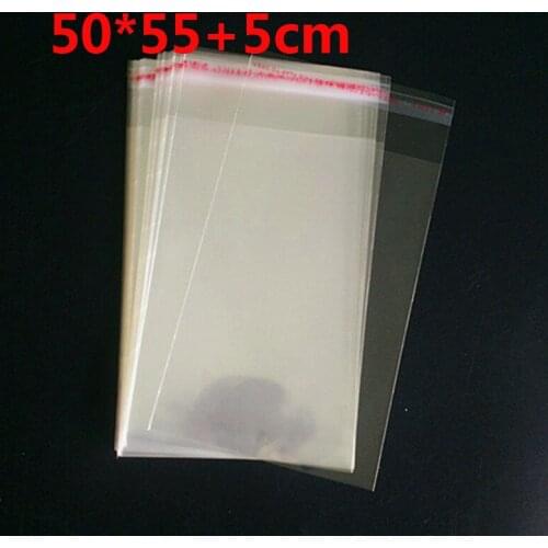 100Pcs 50x55cm+5cm Transparent Self Adhesive Seal Poly Plastic Bags Crystal Clear Cellophane Cello Gift Bag