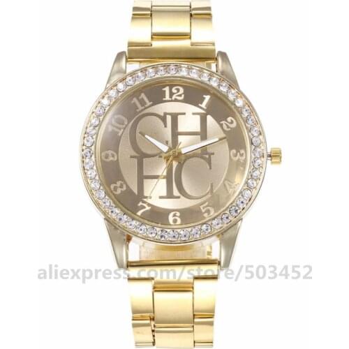 100pcs /lot CH Rhinestone Stain Steel Belt Watch Letter Dail Luxury Lady Wristwatch Factory Wholesale Price Clock