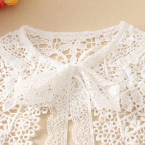 40GC Spring Hollow Out Ribbon Bowknot False Fake Collar Shawl Wrap Embroidery Lace Floral Leaves Sunscreen Necklace Capelet
