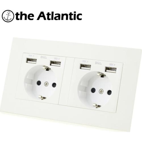 Atlectric DE EU RU Spain Plug Socket Dual USB Charging Port Power Wall Double Socket Glass Panel Outlet 146mm*86mm