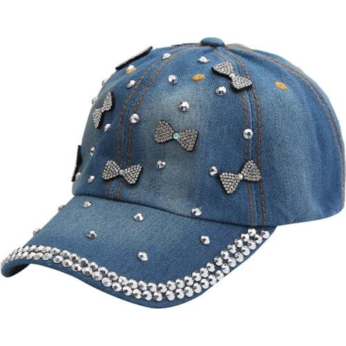 Baseball Caps 2021 New Fashion Style Womens Sun Hat Rhinestone Hat Denim And Cotton Snapback Cap Free Shipping