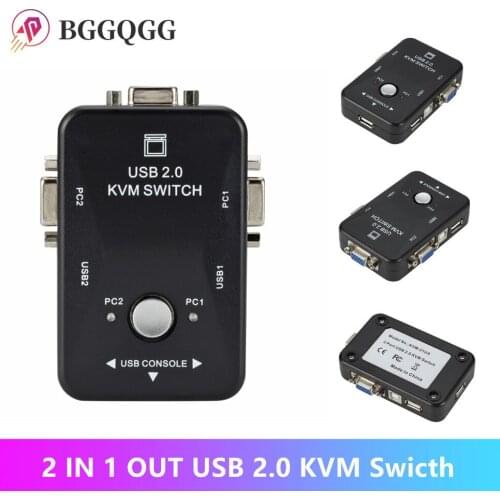 BGGQGG USB 2.0 KVM Switch Switcher 2 Port VGA SVGA Switch Box USB 2.0 Mouse Keyboard 2 in 1 out kvm Switch