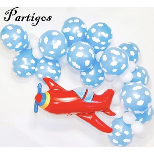 15pcs 12" Blue White Cloud Balloons Boy Airplane Toy 1st Birthday Decor Hawaii Theme Kids Birthday Party Supplies Air Globos
