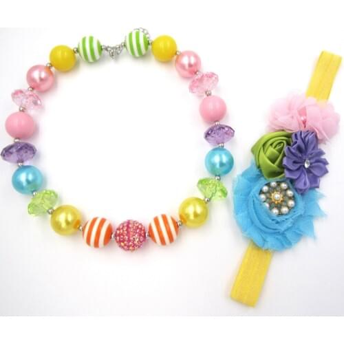 Kids Baby Birthday Party Outfits Gift Chunky Bubblegum Necklace Headbands Jewelry Set Toddler Girls Choker Necklace Hairband Set