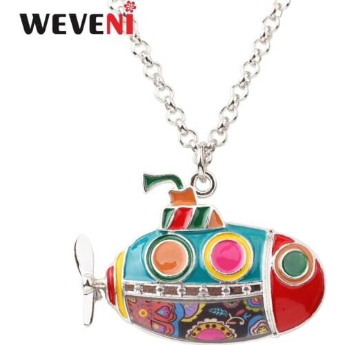 WEVENI Statement Alloy Enamel Submarine Necklace Pendant Chain Collar Ocean Sea Accessories Jewelry For Women Girls Teens Bijoux