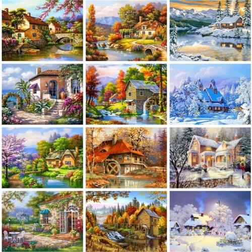 HUACAN Diamond Painting New Landscape Season 5D DIY Diamond Embroidery Cross Stitch Spring Winter Mosaic Handmade Gift