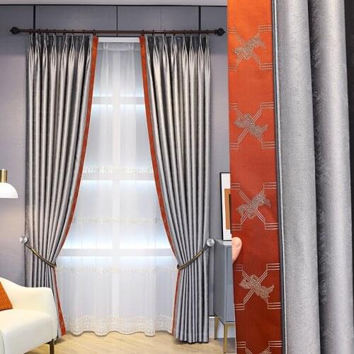 Custom curtain modern Simplicity gray orange Splicing classical Jacquard shading window bedroom blackout curtain tulle yarn M996