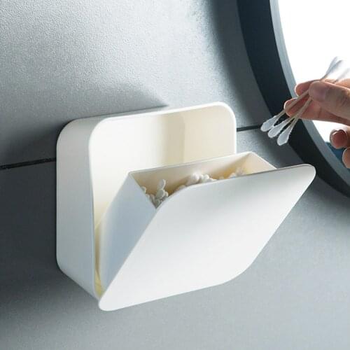 Bathroom Cotton Paper Storage Box Punch-free Swab Makeup Wall Mounted Cover for Outdoor Stuff Organizing Supplies