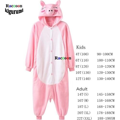 Parent-child Costume Pink Pig Pajamas One-piece Women Cartoon Kidk Animal Onsie Halloween Cosplay Costume Raccoon Kigurumi