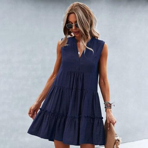 Summer Dress Women Clothing Femme Robes Ruffle Stitching A-Line Pullover Dresses Sleeveless Big Swing Dress For Women Vestidos