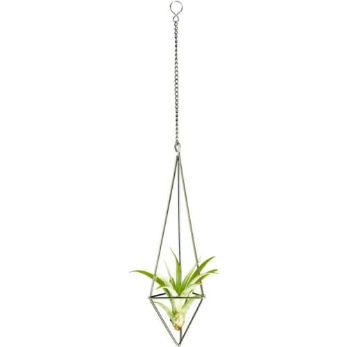 Hot 1 Pack Hanging Air Plant Holder For Tillandsia Display Geometric Planter With Chains Home Decor For Air Plants, Bronze