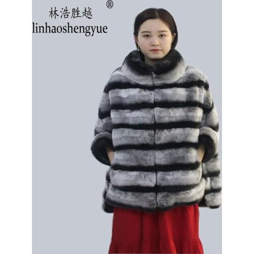 Linhaoshengyue 2020 Real fur 70cm lenght rabbit fur women coat fashion warm winter freeshipping
