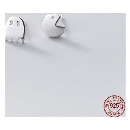 LKO 2021 925 Sterling Silver Earrings Geometric Women Men Hip Hop Black Star Ghost Spike Stud Earring Fashion Jewelry Best Gift