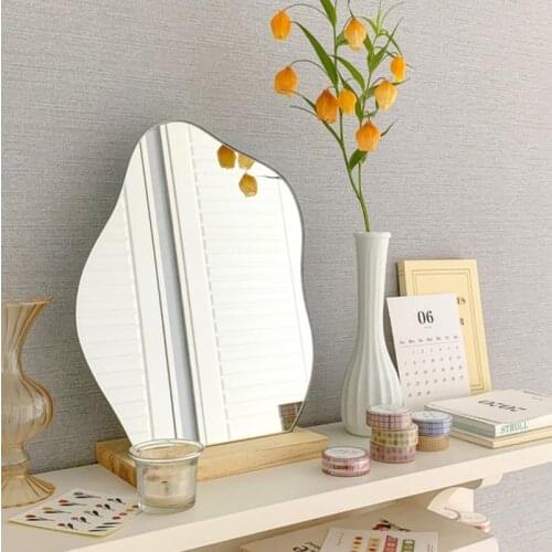 Lrregular Makeup Mirror Desktop Decorative Mirror Wooden Base Adjustable Beauty Tools Makeup desktop Makeup Mirror