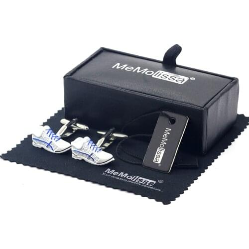MeMolissa Display Box Fashion White Sport Shoes Cuff buttons Fashion Shirt Cuff Links Movement Cufflinks Free Tag & Wipe Cloth