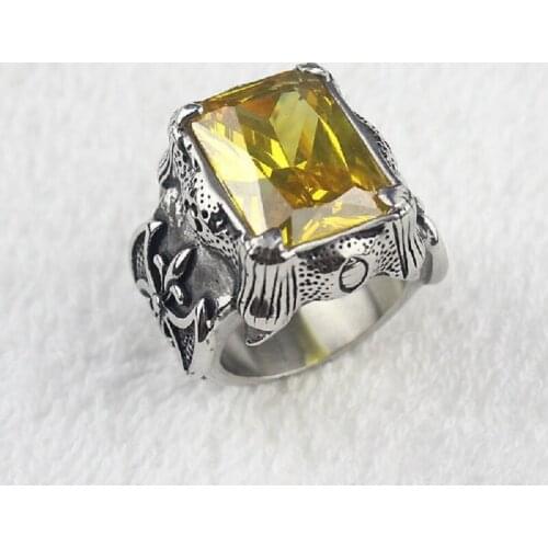 Mens Huge Silver color Dragon Claw CZ 316L Stainless Steel Biker Ring US Size 7-14