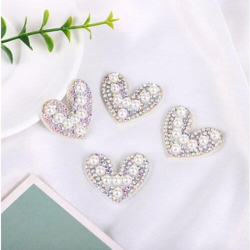 5pcs Heart Pearl Rhinestone Patches for Clohting Sew Glue on Clothes Diy Sticker Applique Applique Stripe 3d Hair accessories