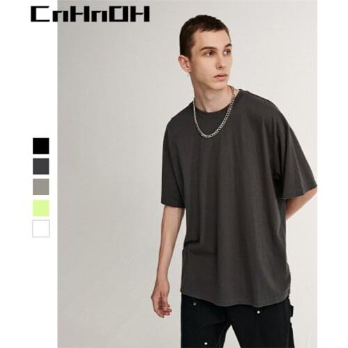 CnHnOH Spring And Summer New Streetwear Fashion Brand Chic Grinding Process Solid Color Tee Loose Short-Sleeved T-Shirt Men K068