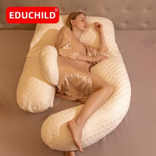 Educhild Maternity Pillow U-shape Multifunction Pregnant Pillow Removable Comfortable Sleeping Support Pillow Waist Cushion