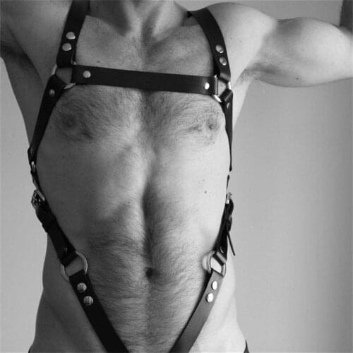 BDSM Gay Sexual Chest Harness Belts Leather Fetish Men Wear Body Bondage Cage Harness Suspenders Rave Gay Clothing for Adult Sex
