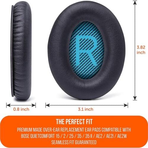 Replacement Ear Pads for Bose QC15 and QC25, Enhanced Noise Isolation + Supreme Comfort PU Leather EarPads Cushion Set