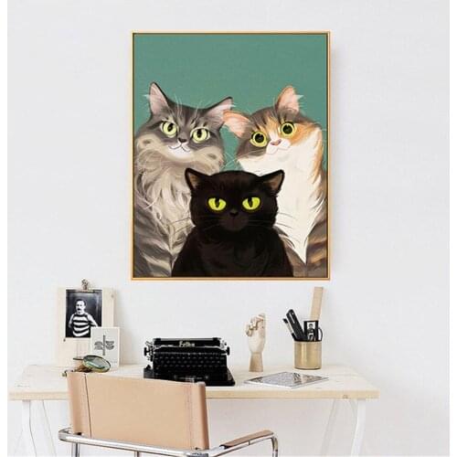 Modern print mural oil painting abstract cat dress up pet funny animal restaurant hotel corridor decoration lobby mural canvas