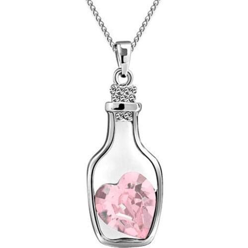 Vintage Silver Color Chain Crystal Heart Wishing Bottle Necklace Pendant Charm Choker Statemen Necklace Women Jewelry 2C0159