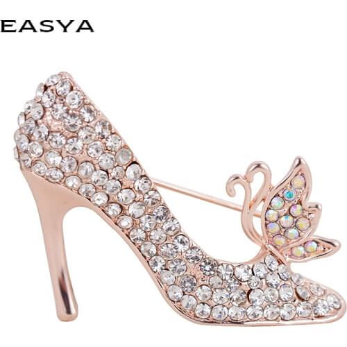 EASYA Shiny Crystal High Heels Pins And Brooches Womens Fashion Cinderella Shoes Badge