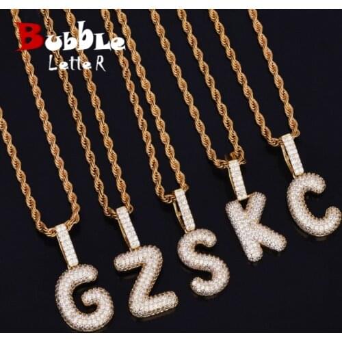 A-Z Single Small Bubble Letters Pendant Necklace Charm For Men Women Gold Color Cubic Zircon Hip Hop Jewelry Gift