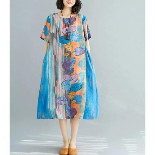 Short Sleeve Plus Size Chiffon Vintage floral Dresses Women Casual Loose Long Summer Sun Dress Elegant Clothes Female Sundress