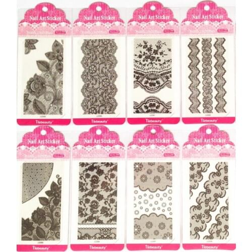 10sheets Black Lace Nail Sticker 3D Flower Rose Plum Blossom Design Decals Nail Art Tips DIY Decoration Tool