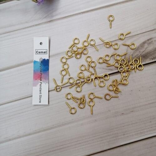 Camal 100pcs 15mm Gold Eye Hook Screw Pins Metal Connector for Crystal Chandelier Lamp Accessories DIY Jewelry Finding