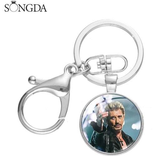 2020 Johnny Hallyday Celebrity Keychain Handmade Metal Lobster Clasp Key Ring Holder Trendy Men Women Jewelry Bijoux Gift