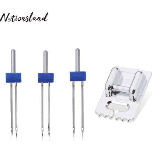 3Pcs Sewing Machine Double Needles(2/3/4MM) & 5Groove Pintuck Presser Foot Clothing Decor Hem Stitching Craft Sewing Tool
