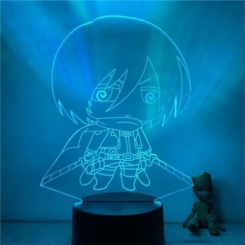 3D Nightlight Anime Attack on Titan Mikasa Ackerman Cute Ver. Action Figure 7 Colors Touch Optical Illusion Lamp Gift Decor Mode