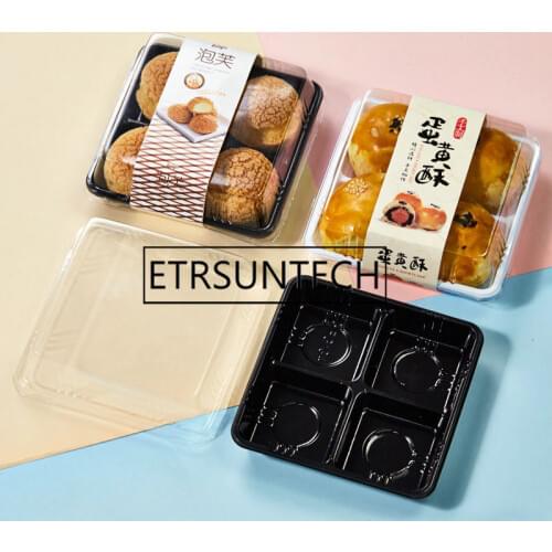 500sets 12.5x12.5x5cm Plastic 4 Holder Package Cupcake Mousse Cake Box Mooncake Blister Box Baking Dessert Packaging