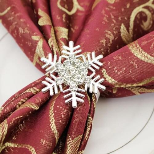 6pcs Christmas Snowflake Shaped Napkin Rings Dinning Table Setting Christmas Snowflake Napkin Button Napkin Ring