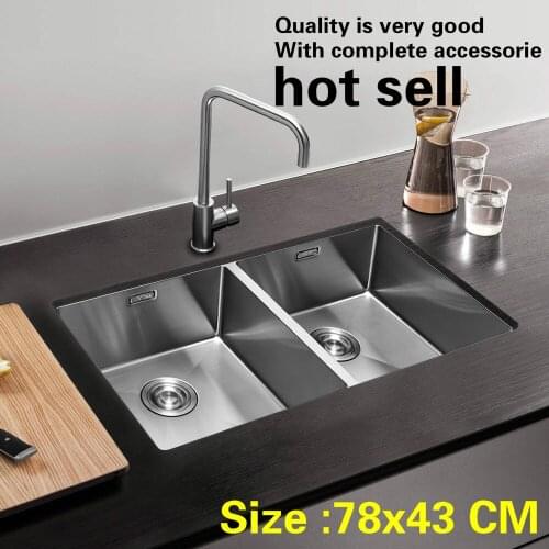 Free shipping Household standard vogue kitchen manual sink double groove 304 stainless steel hot sell 78x43 CM