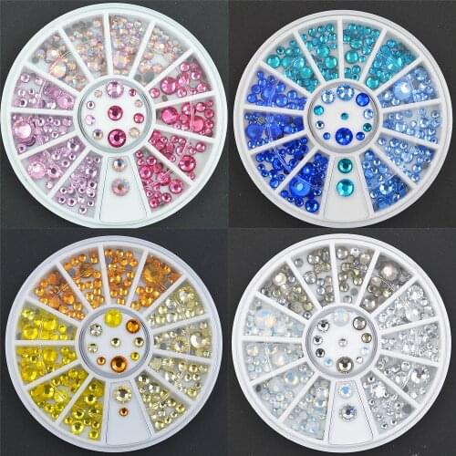 1 Box Multi Color Nail Art Studs Resin Nail Rhinestones Shinny 3D Decorations in wheel glitter Manicure Tip Accessories
