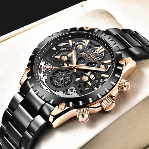 LIGE 2021 Fashion Male Watches Casual Sport Watch For Men Stainless Steel Quartz Clock Waterproof Wristwatch Relogio Masculino