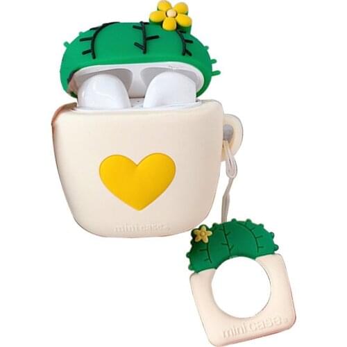 Cartoon Love Cactus Case for Airpods Headphones Cover Cute for Airpods 2 Cover Silicone Drops Protective Wireless Headset Cover